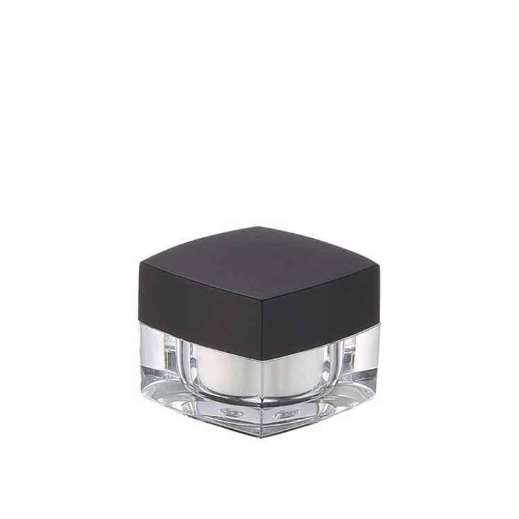 Professinal square shape lip balm cream makeup empty acrylic jar 5g 10g 15g 1oz 30g 50g double wall cosmetic jar with black lid