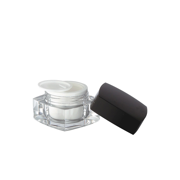 Professinal square shape lip balm cream makeup empty acrylic jar 5g 10g 15g 1oz 30g 50g double wall cosmetic jar with black lid