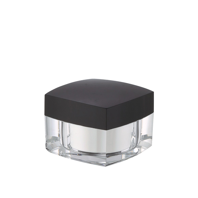 Professinal square shape lip balm cream makeup empty acrylic jar 5g 10g 15g 1oz 30g 50g double wall cosmetic jar with black lid