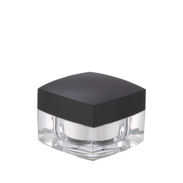 Professinal square shape lip balm cream makeup empty acrylic jar 5g 10g 15g 1oz 30g 50g double wall cosmetic jar with black lid