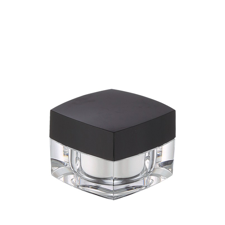 Professinal square shape lip balm cream makeup empty acrylic jar 5g 10g 15g 1oz 30g 50g double wall cosmetic jar with black lid