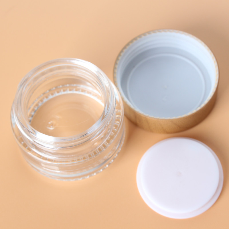 Professional Cosmetic Packaging Product Essential Refillable Transparent Glass Square Bottom Round Wood Grain Cream jar
