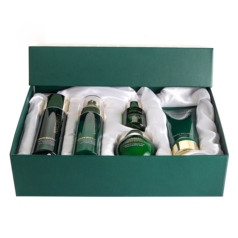 Professional packaging green 100ml cosmetic glass bottle jar set for cream