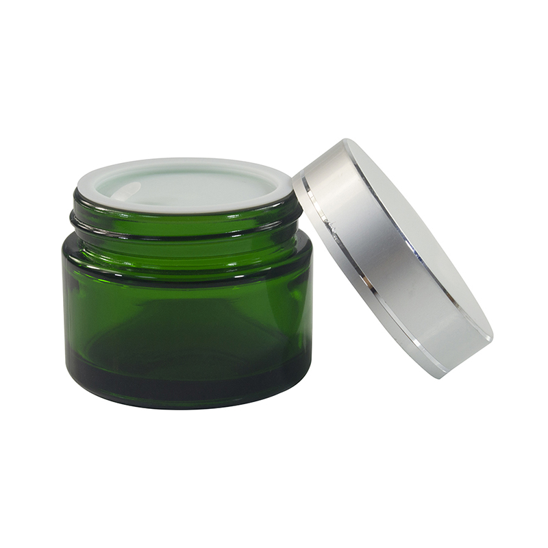 Promotion 30g 50g green empty wide mouth cosmetic storage glass cream jar with cap