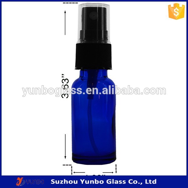 Promotion Product 15ml Glass Boston Bottle China Wholesale, 0.5oz Cobalt Blue Boston Round with Black Fine Mist Sprayer
