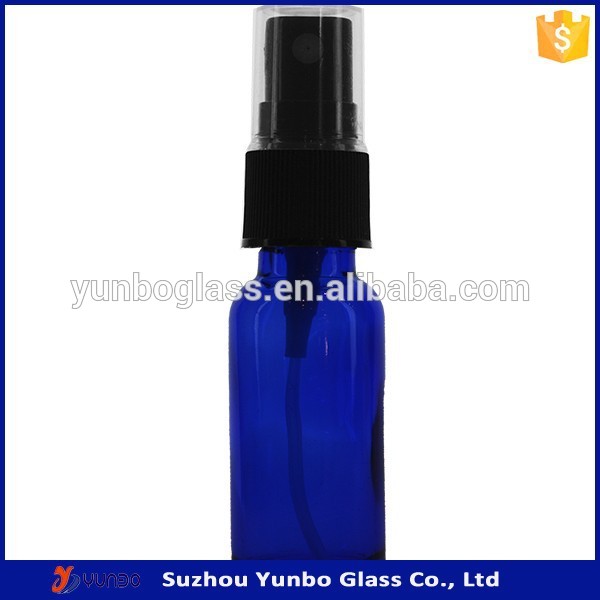 Promotion Product 15ml Glass Boston Bottle China Wholesale, 0.5oz Cobalt Blue Boston Round with Black Fine Mist Sprayer