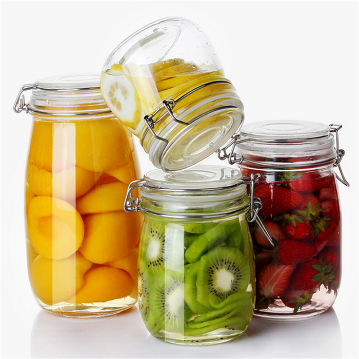 Promotion clear food packing storage stocked glass jars with wood lids