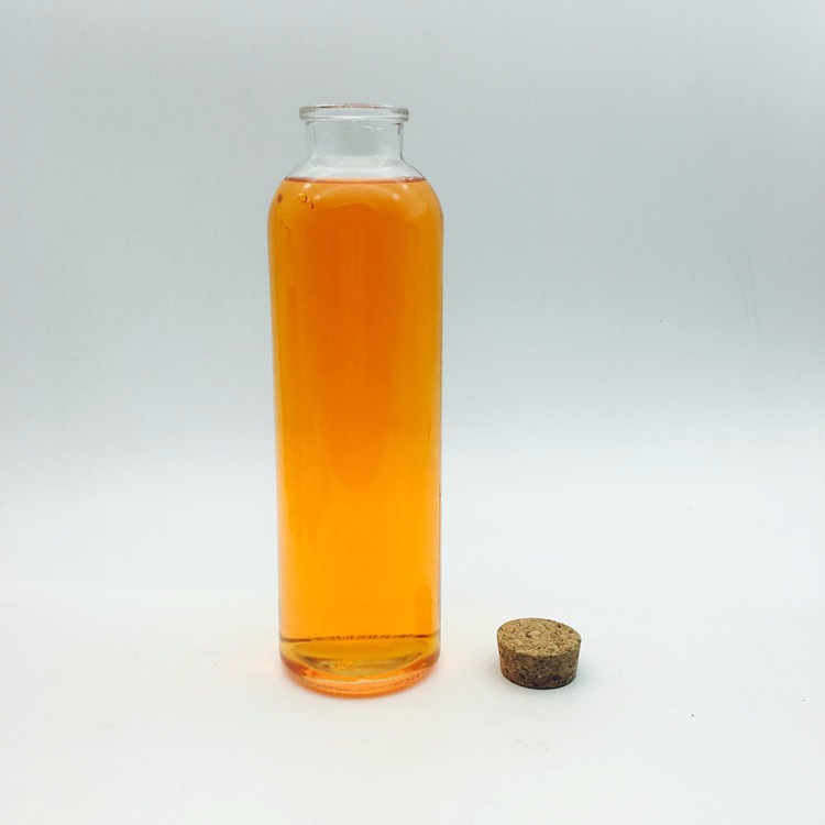 Promotion takeaway 350ml round shape clear glass juice bottle with cork lid bubble tea glass bottle
