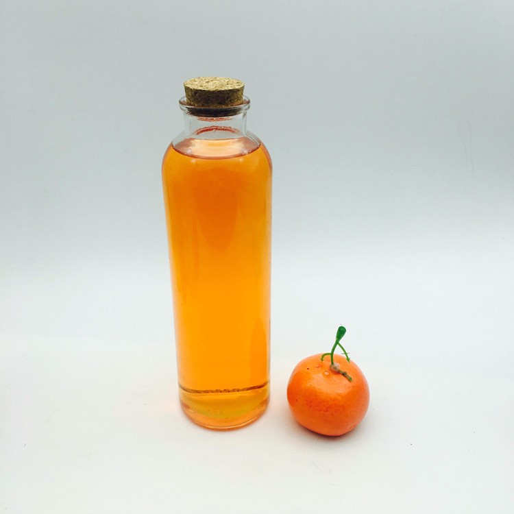 Promotion takeaway 350ml round shape clear glass juice bottle with cork lid bubble tea glass bottle