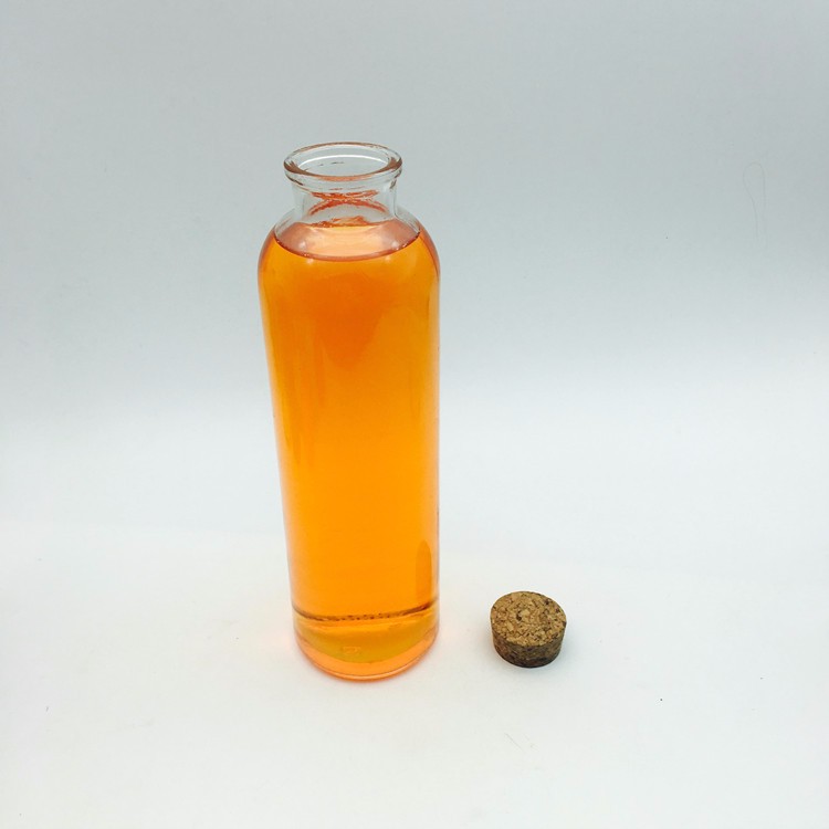 Promotion takeaway 350ml round shape clear glass juice bottle with cork lid bubble tea glass bottle