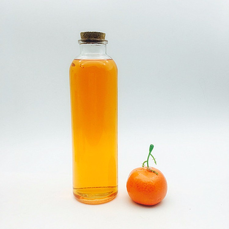 Promotion takeaway 350ml round shape clear glass juice bottle with cork lid bubble tea glass bottle