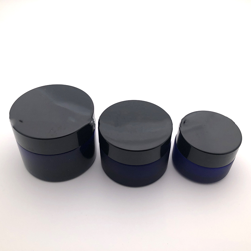 Promotional  custom 2oz Cosmetic Glass Jar Black With Aluminum / Plastic Lid