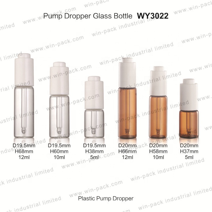 Pump Dropper Glass Bottle Tube Color Bottle Amber Transparent Clear Glass with Press Dropper 5ml 10ml 12ml Customized