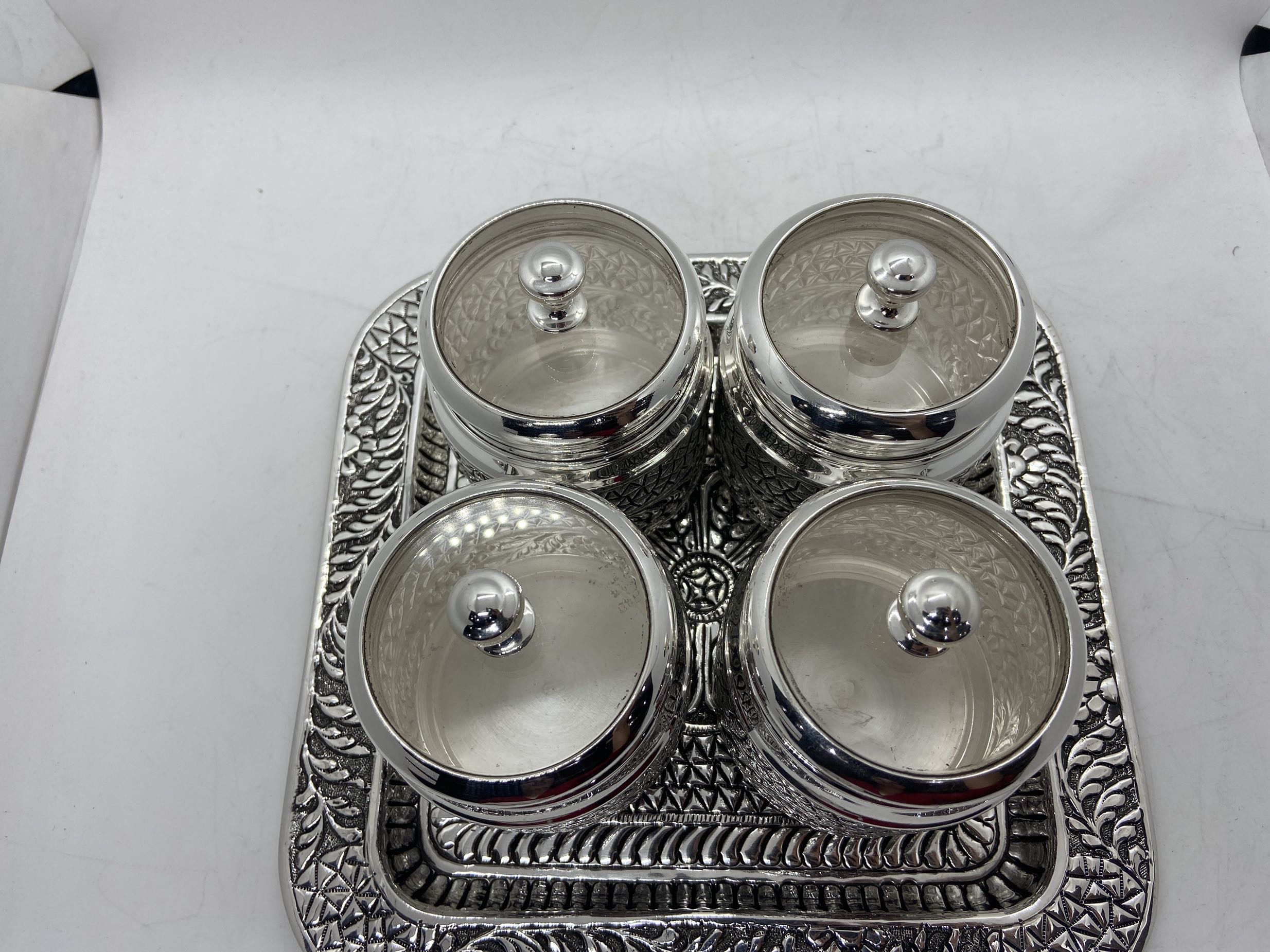 Pure 925 SIlver Storage Jars 4 Antique Jars With Tray Food Jar used for Tabletops Home decoration and Kitchen storage jars