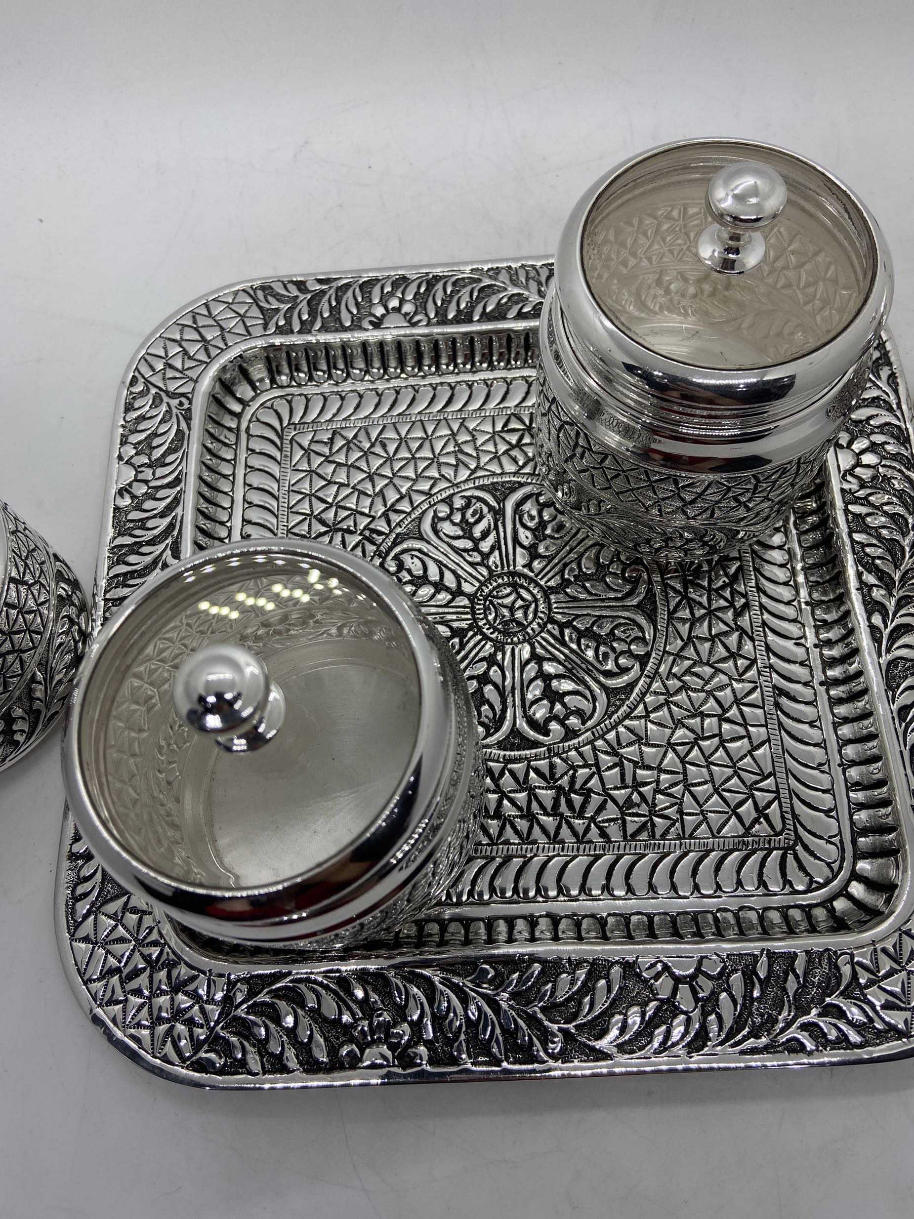 Pure 925 SIlver Storage Jars 4 Antique Jars With Tray Food Jar used for Tabletops Home decoration and Kitchen storage jars