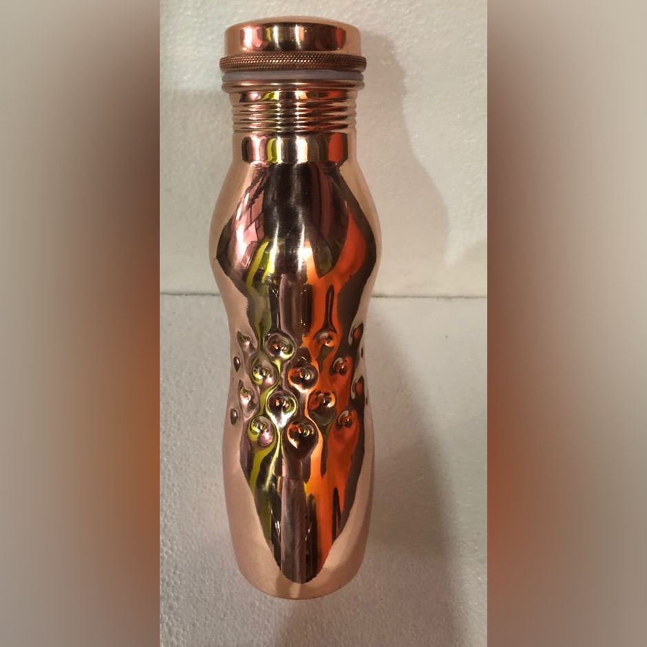 Pure Copper Curve Indent Design YOGA Water Bottle for Ayurvedic Health Benefits Leak Proof