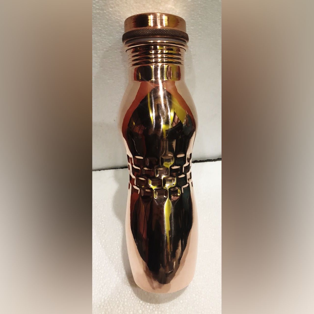 Pure Copper Curve Indent Design YOGA Water Bottle for Ayurvedic Health Benefits Leak Proof
