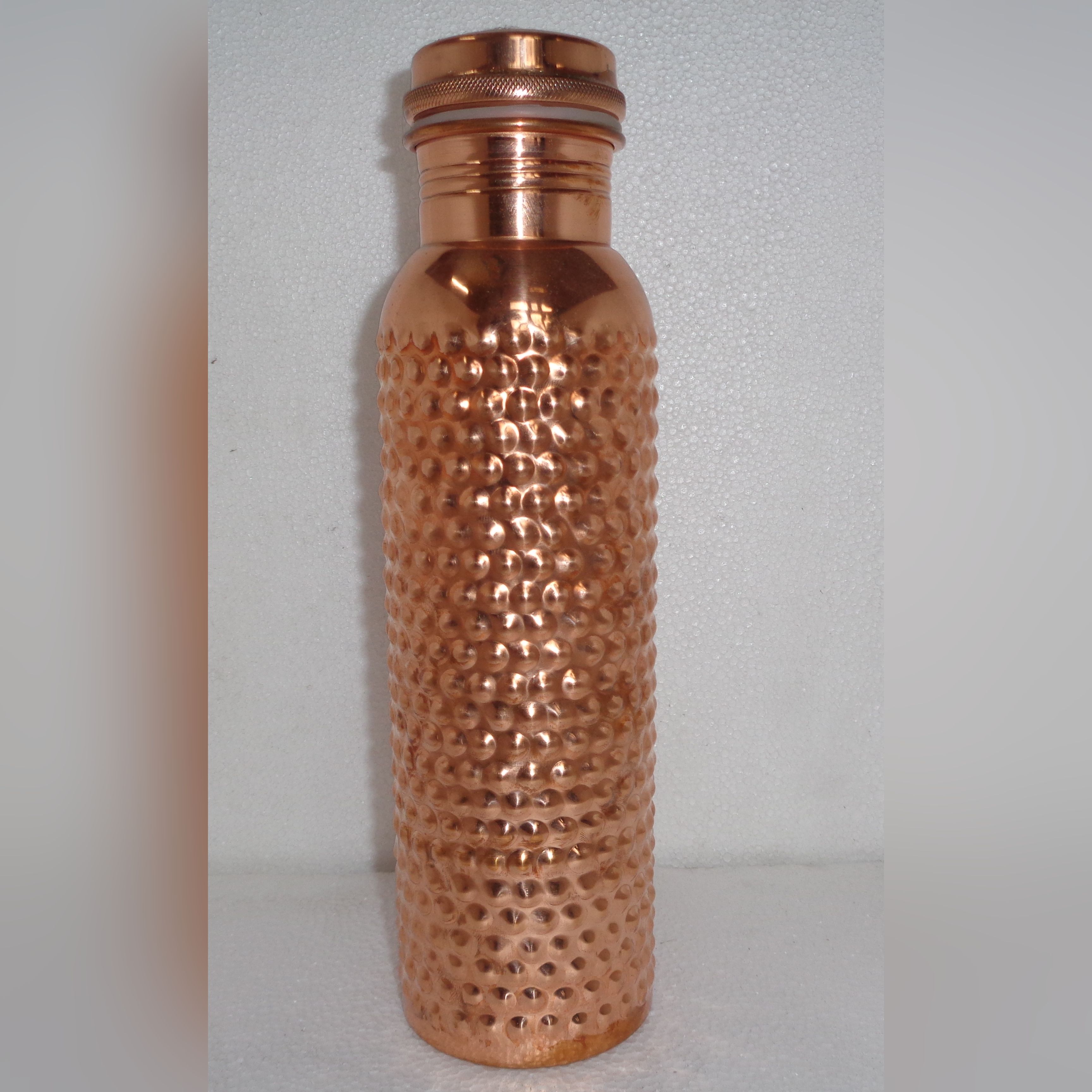 Pure Copper Hand Made Curve Indent Water Bottle Drinking Vessel 100% Pure Copper Easy To Carry