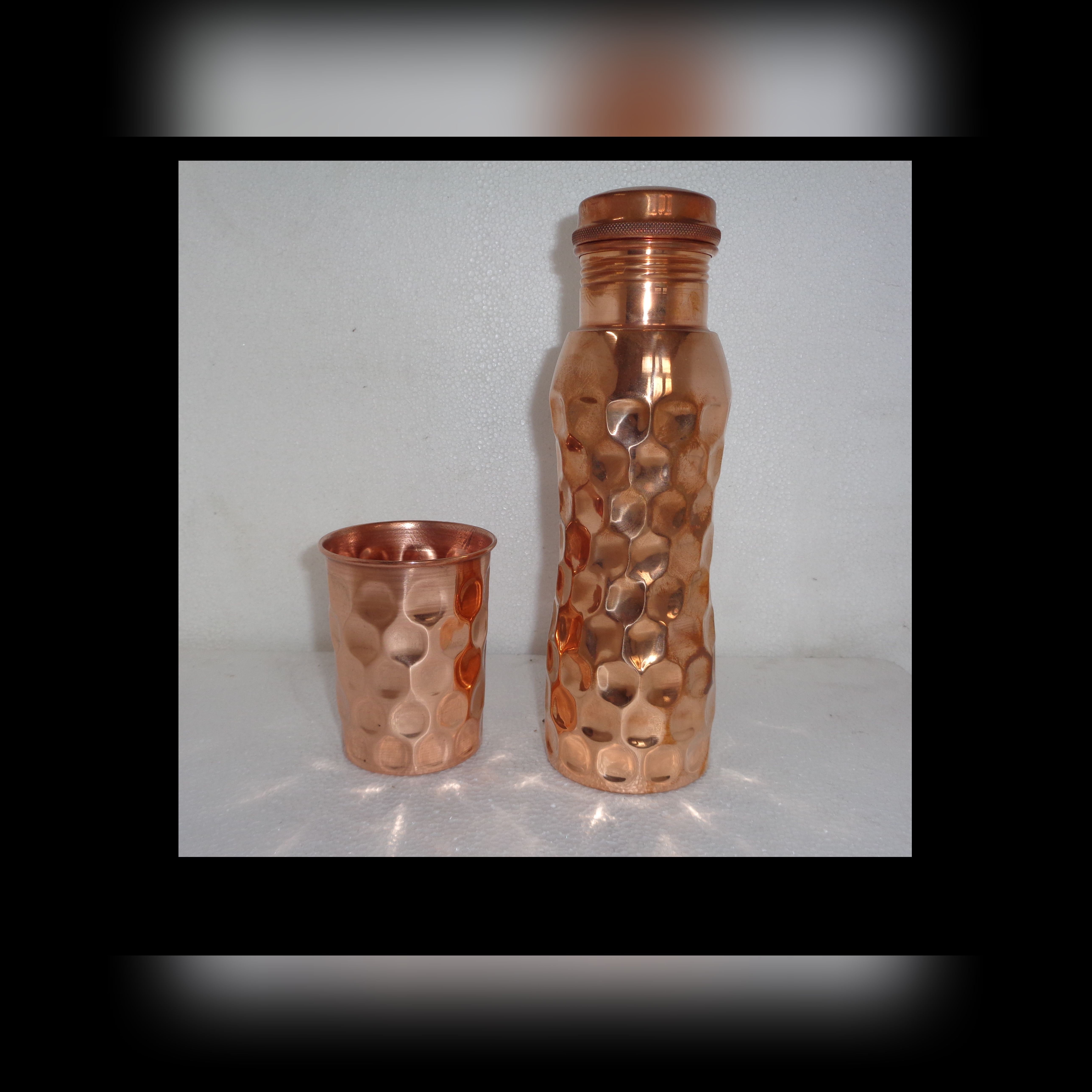 Pure Copper Hand Made Diamond Water Bottle Drinking Vessel 100% Pure Copper Easy To Carry