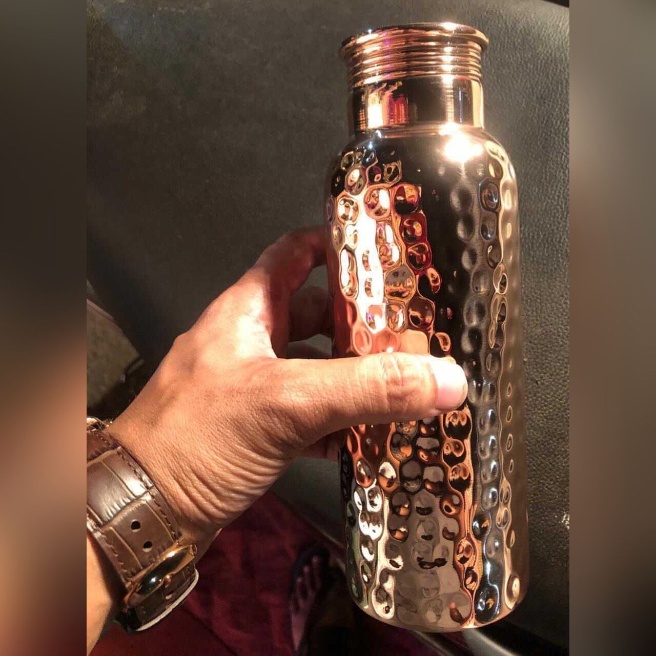 Pure Copper Hand Made Hammered Water Bottle Drinking Vessel 100% Pure Copper Easy To Carry