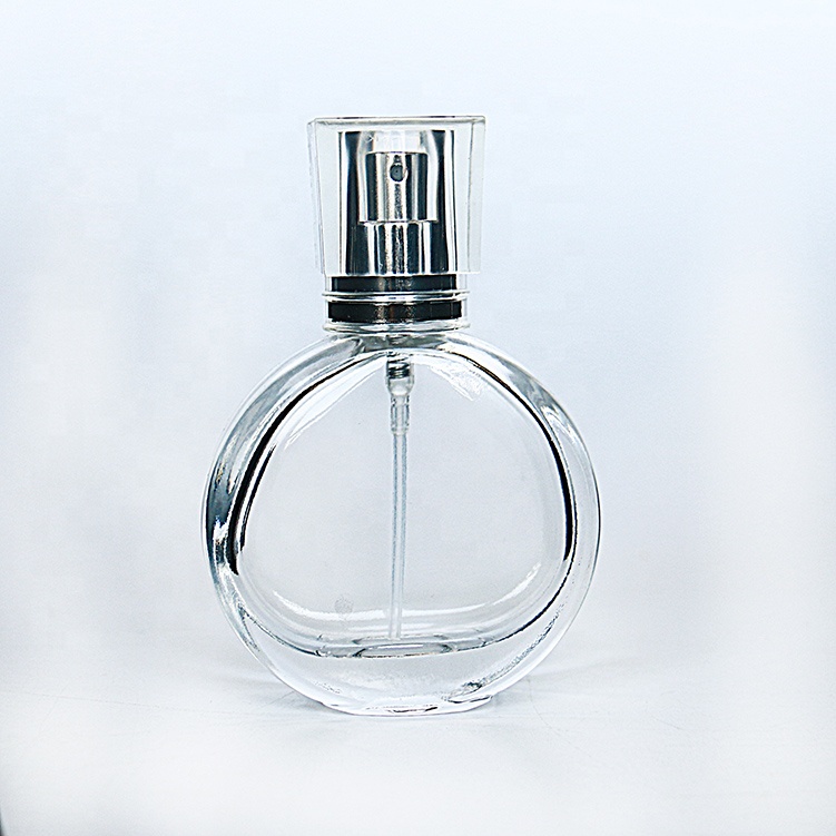 Pure Glass Perfume Storage Flat Shape 30ml 50ml Mini Refillable Perfume Glass Bottle