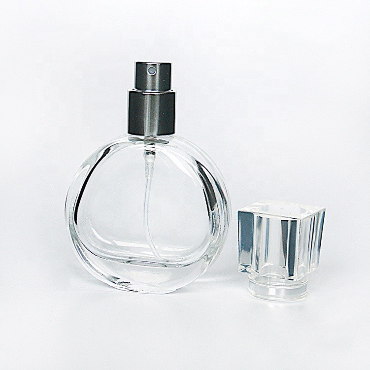 Pure Glass Perfume Storage Flat Shape 30ml 50ml Mini Refillable Perfume Glass Bottle