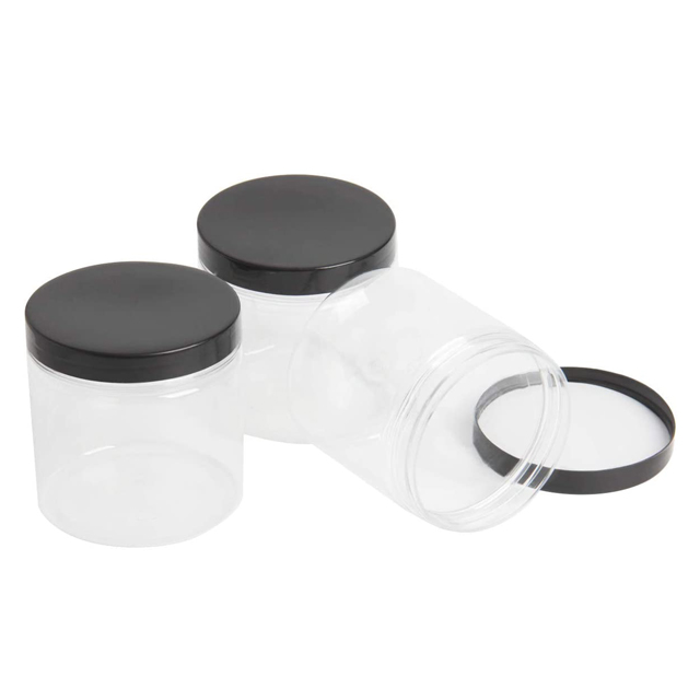 Purple 8 Ounce Round Plastic Cosmetic Food Packaging Jars with Black Lids