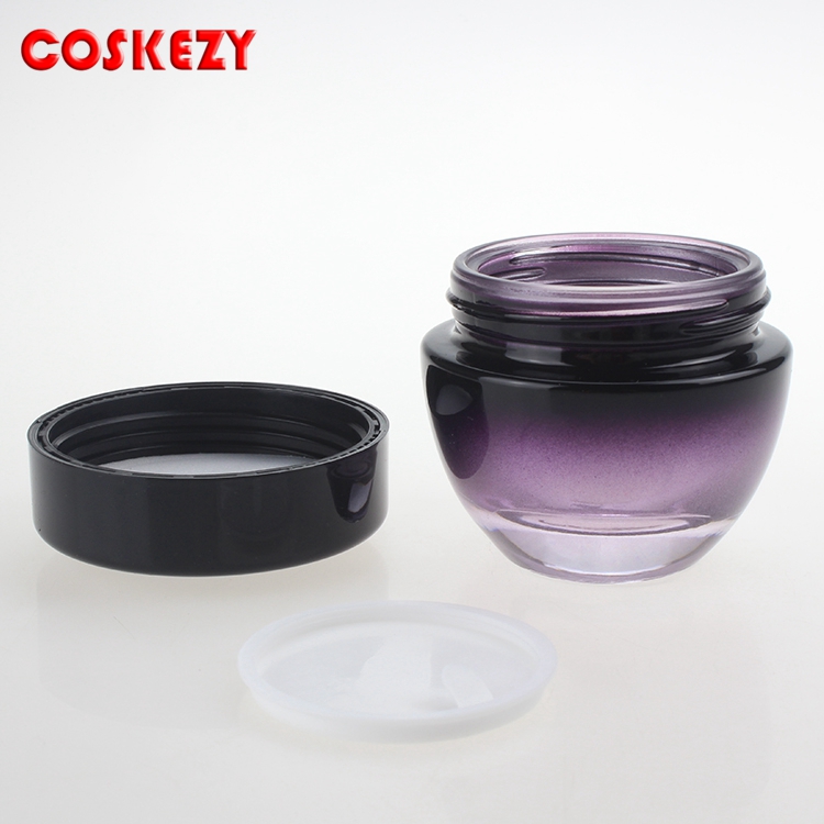 Purple Empty Cosmetic Cream Glass Skincare Container Design Glass Bottle Packaging 50ml Glass Jar for Face Cream