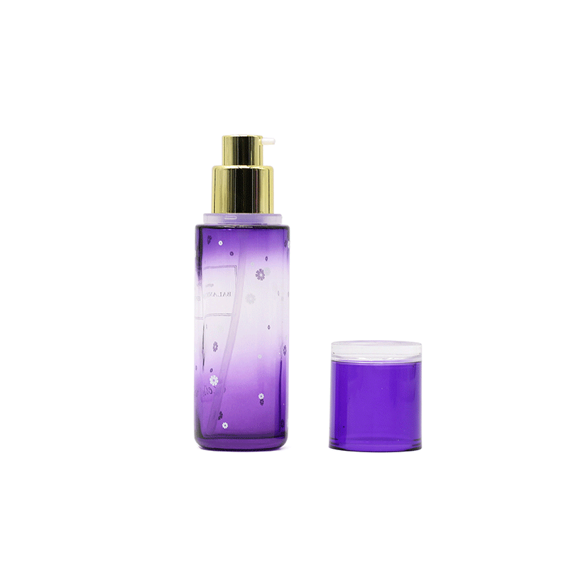 Purple cosmetic empty 40ml 100 ml 120ml glass pump spray bottles and 30g 50g cream jars for personal care