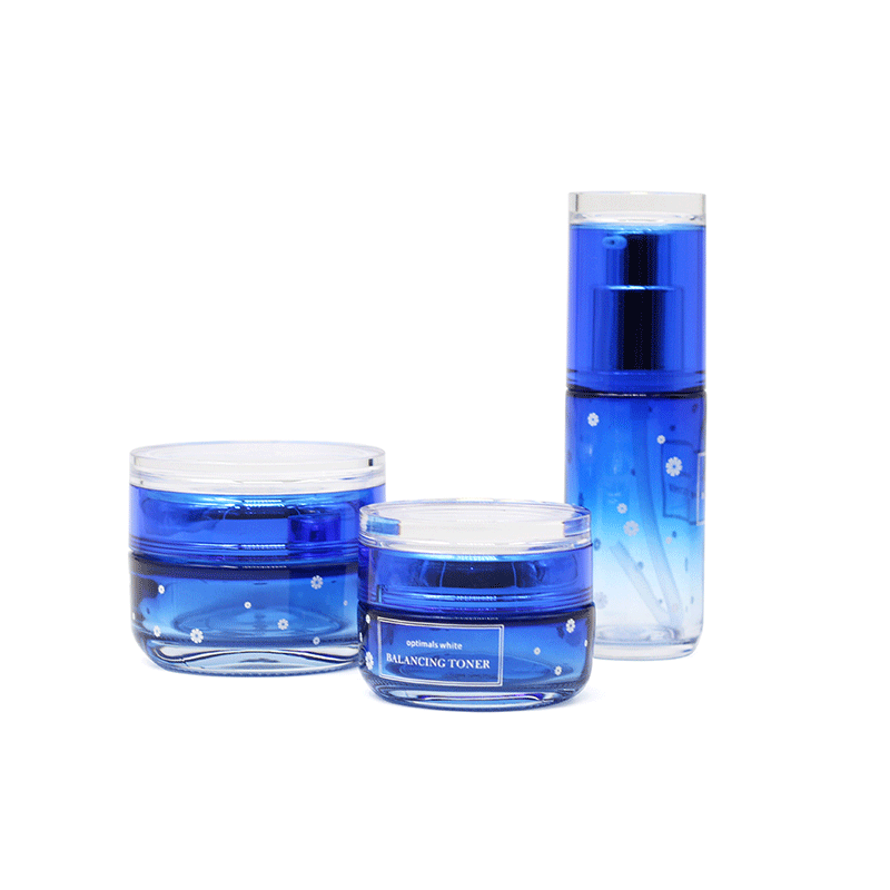 Purple cosmetic empty 40ml 100 ml 120ml glass pump spray bottles and 30g 50g cream jars for personal care