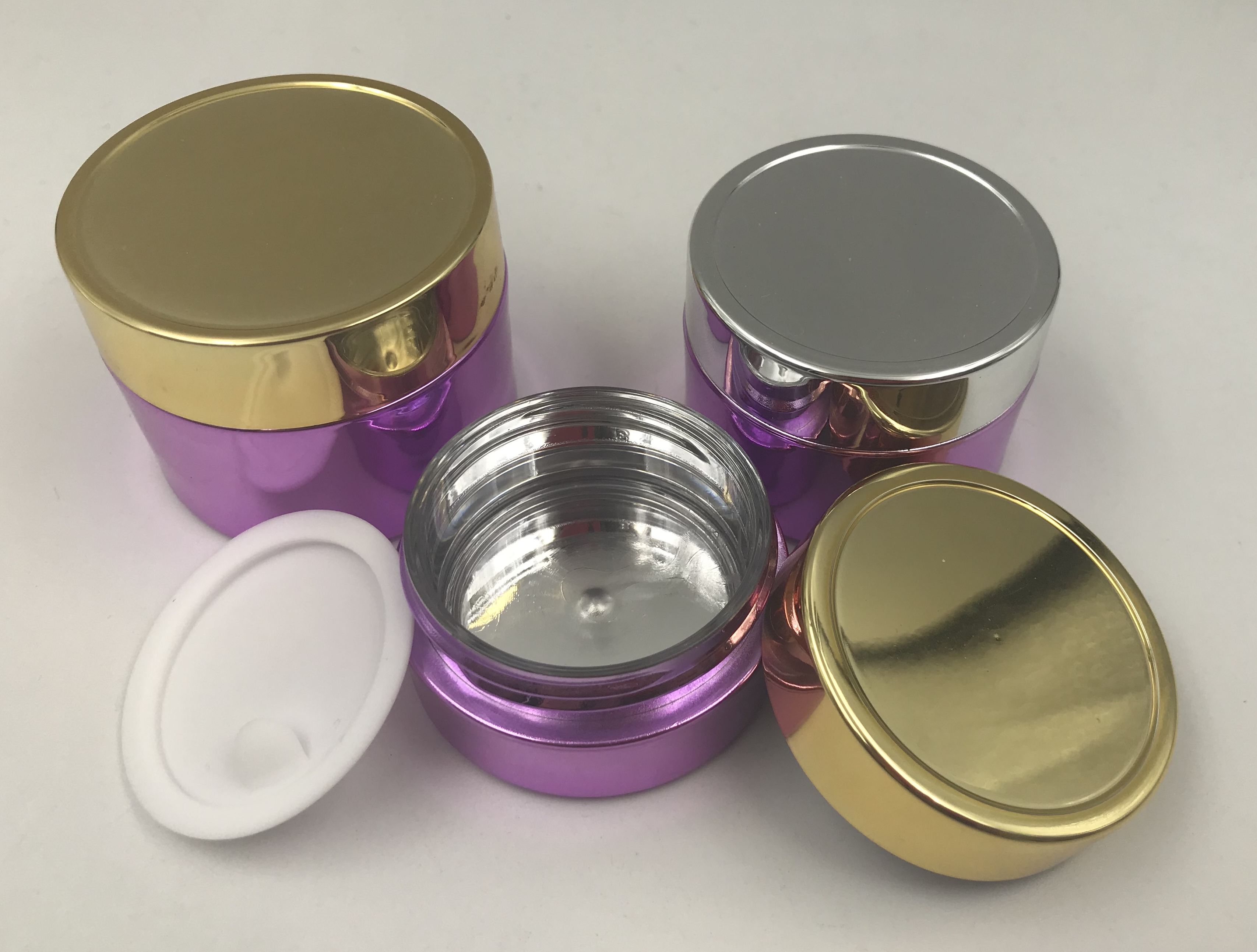 Purple plastic round cosmetic skin care gold plastic jar 30g