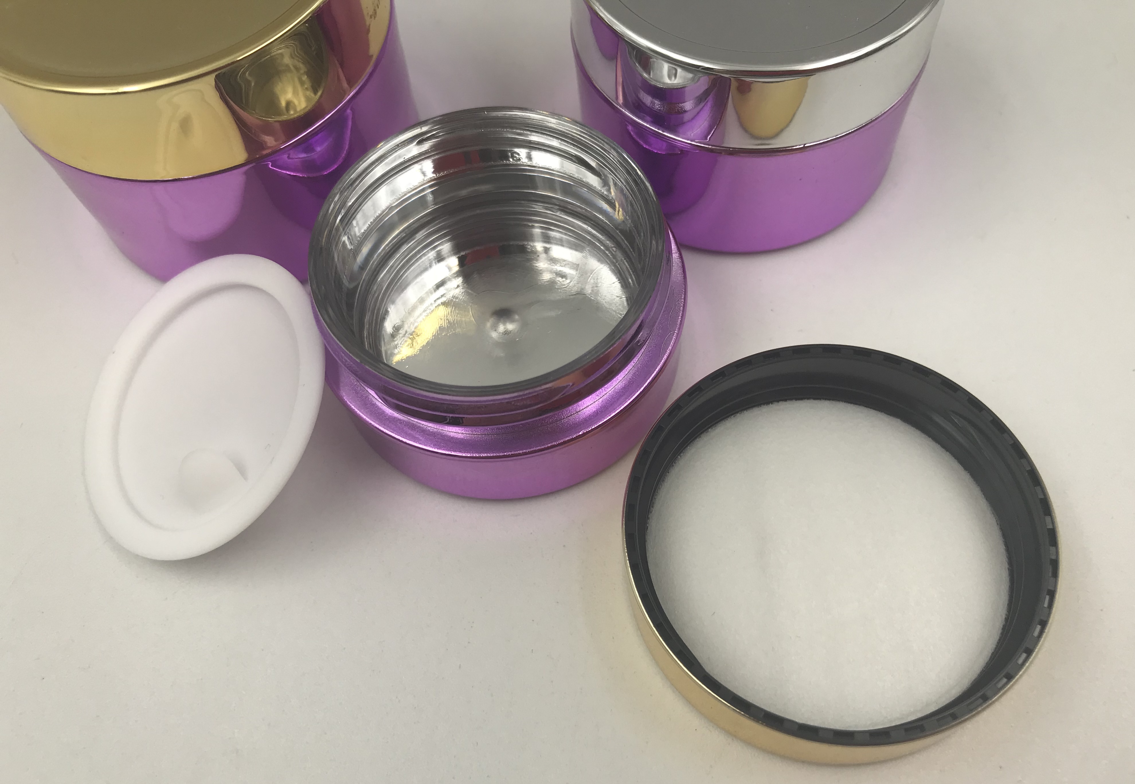 Purple plastic round cosmetic skin care gold plastic jar 30g