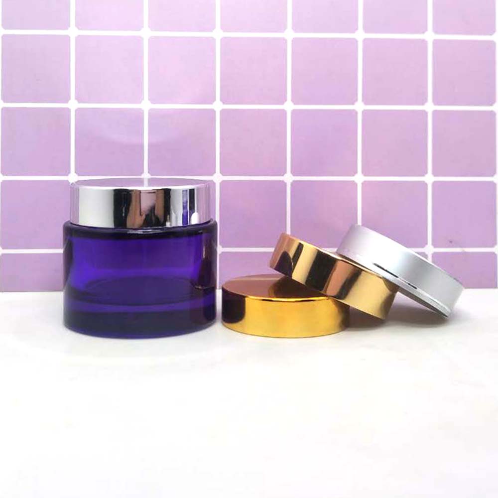 Purple round cream container cosmetic glass hair cream jar wholesale cosmetic containers
