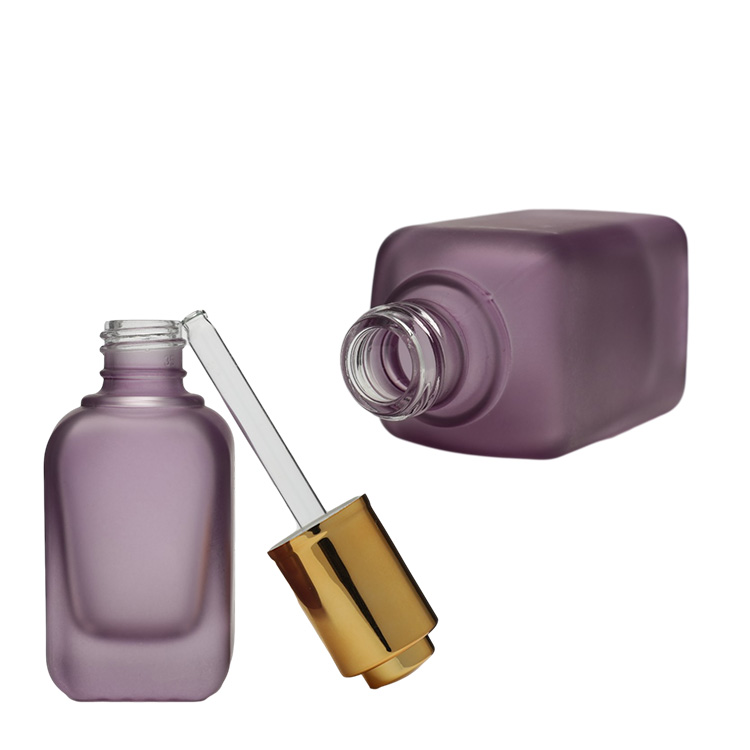 Push Button Flat Shoulder Essential Oil Bottle Customize Suqre Frosted Cosmetic Glass Dropper Bottle 50ml Eye Dropper Bottle