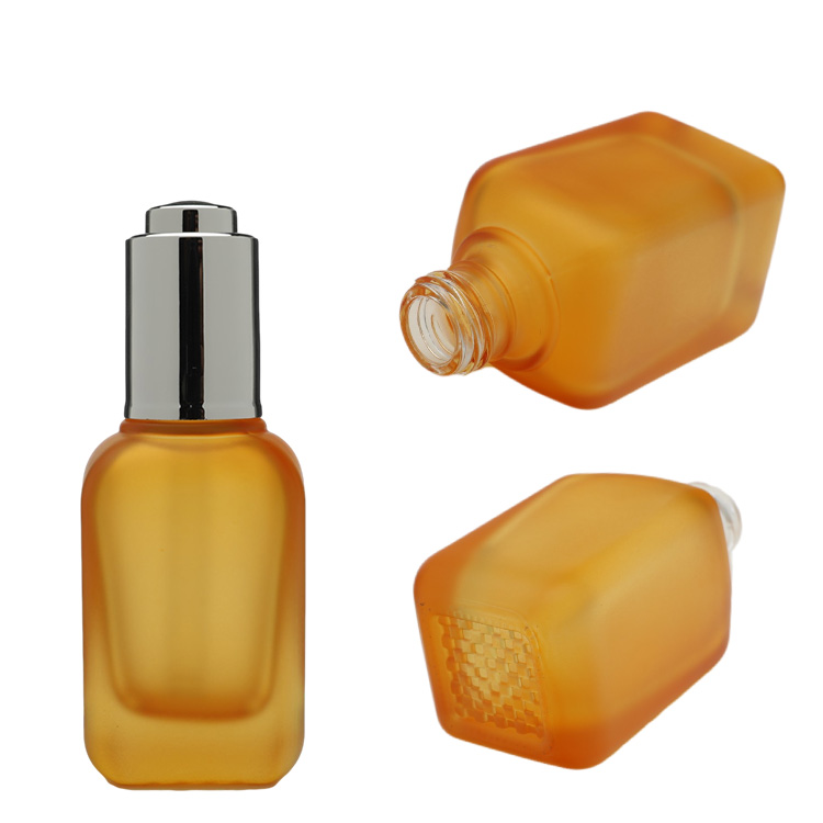 Push Button Flat Shoulder Essential Oil Bottle Customize Suqre Frosted Cosmetic Glass Dropper Bottle 50ml Eye Dropper Bottle