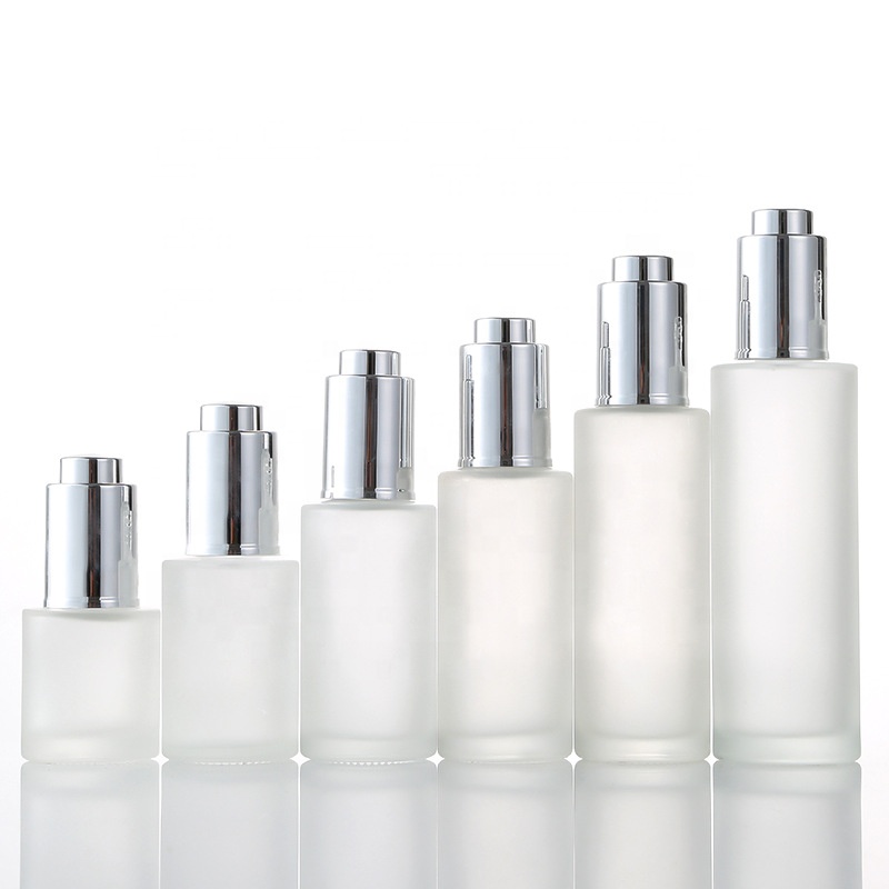 Push button flat shoulder essential oil bottle customize frosted cosmetic glass dropper bottle
