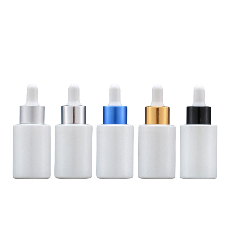 Push button flat shoulder essential oil bottle customize frosted cosmetic glass dropper bottle