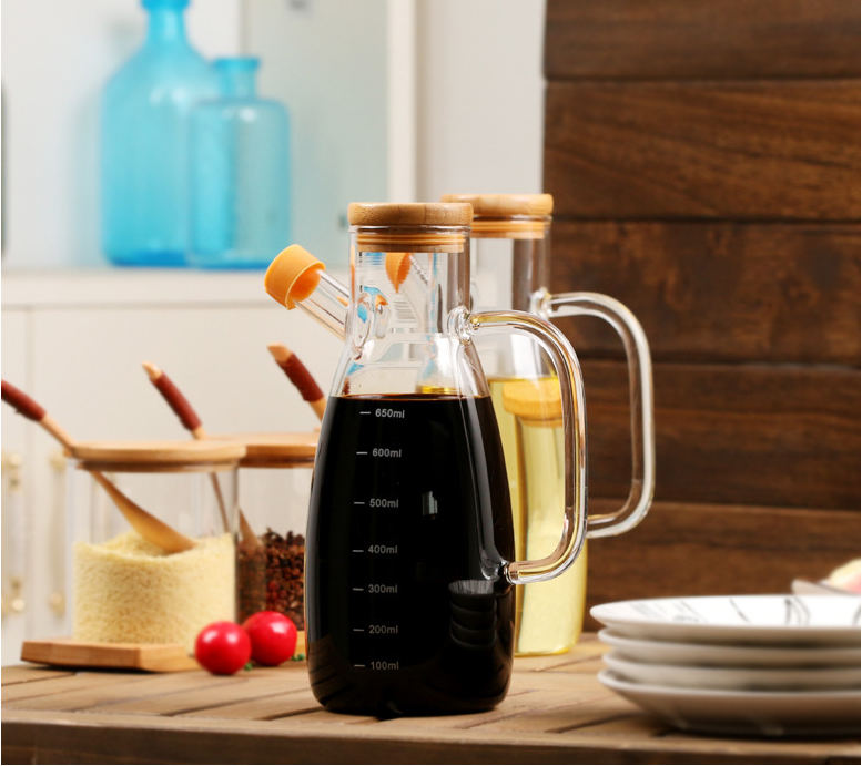 Pyrex Glass Kitchenware Glass Oil Bottle With Bamboo Lid