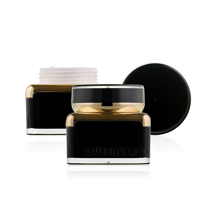 QS1056 30ML 50ML Black Plastic Acrylic Square Luxury Cosmetic Empty Cream Jars