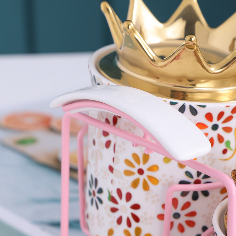 QYD 7pcs Porcelain ceramic wholesale airtight food candy spice jar gold Crown lid kavanoz storage bottles & jars containers