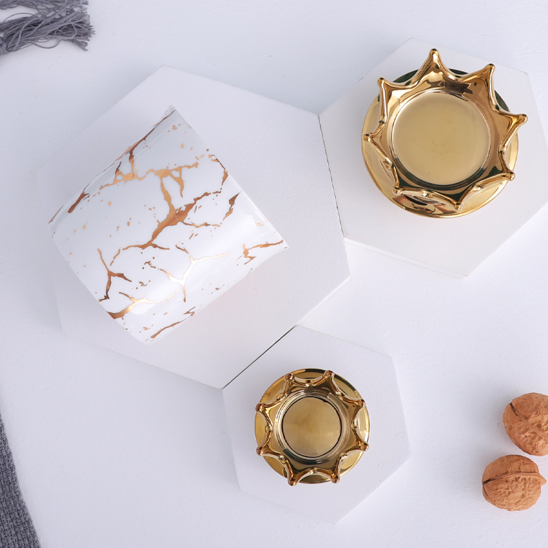 QYD 7pcs Porcelain ceramic wholesale marble new food candy spice jar gold Crown lid kavanoz storage bottles & jars containers