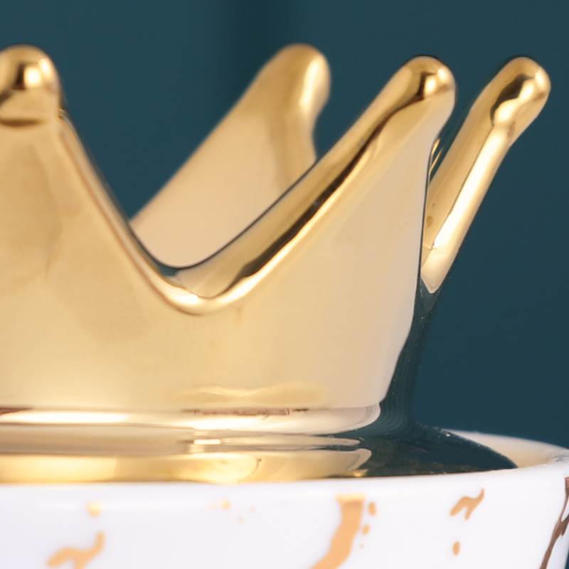 QYD 7pcs marble porcelain crown shiny ceramic small canister storage kitchen gold white jar container airtight food with lid set