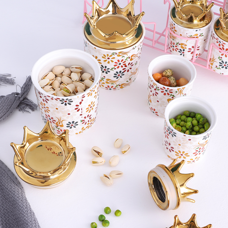 QYD Chaozhou unique design hot sell custom ceramic jars wholesale storage kavanoz containers kitchen used 7 pcs porcelain set