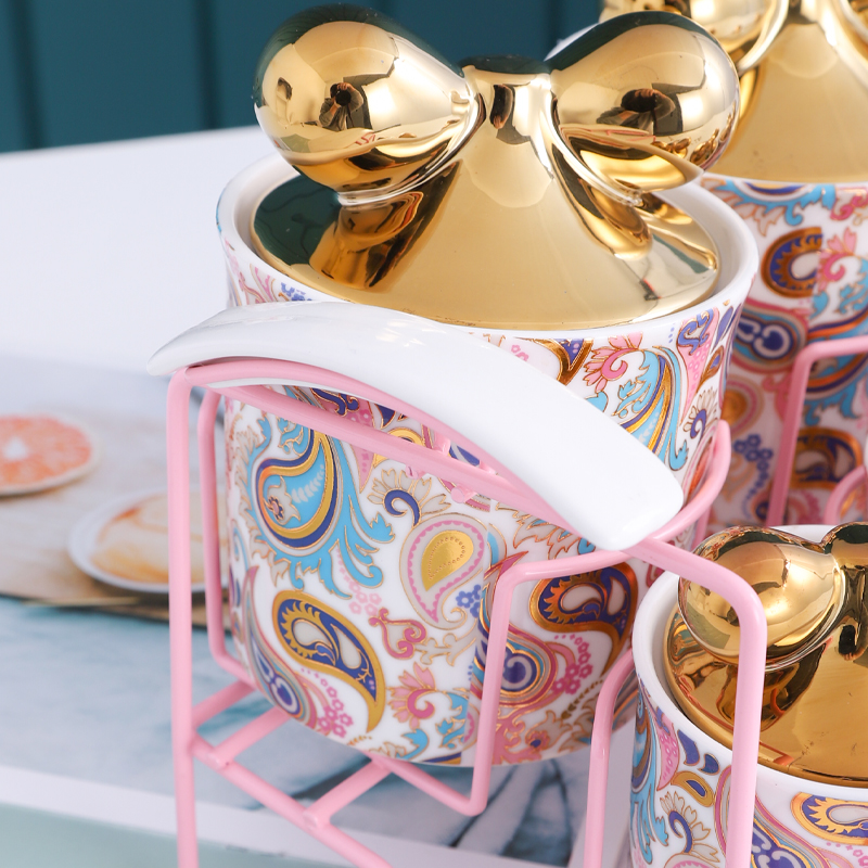 QYD New ceramic porcelain new bone china kitchen food bottles jar kavanoz baharatlik seasoning box contain storage canister sets