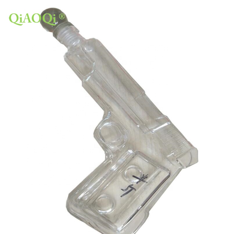 QiAOQi 2019 Hot Sale 500ml Pistol Shaped Whiskey Glass Bottle Wholesale Clear Gun Shape Glass Decanter Glass Ginseng Wine