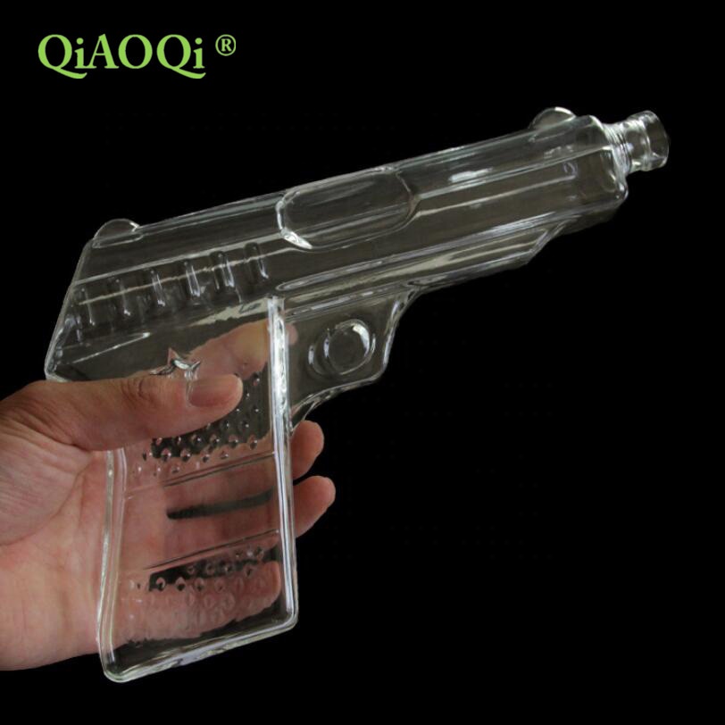 QiAOQi 2019 Hot Sale 500ml Pistol Shaped Whiskey Glass Bottle Wholesale Clear Gun Shape Glass Decanter Glass Ginseng Wine