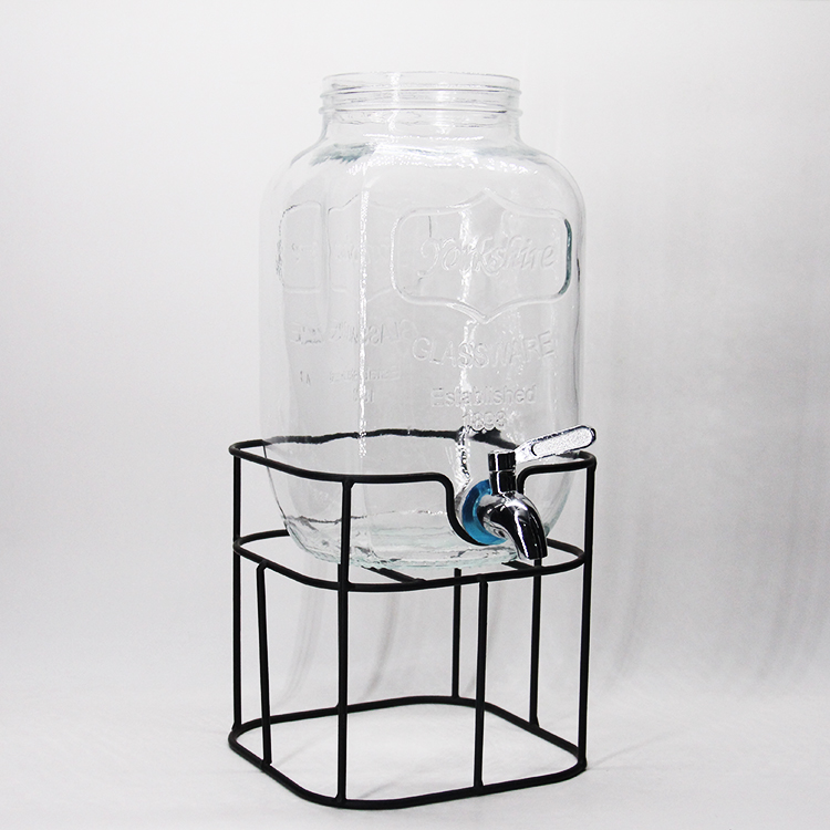 Quality 1 Gallon Glass Mason Jar Beverage Drink Dispenser With Spigot Wood Stand