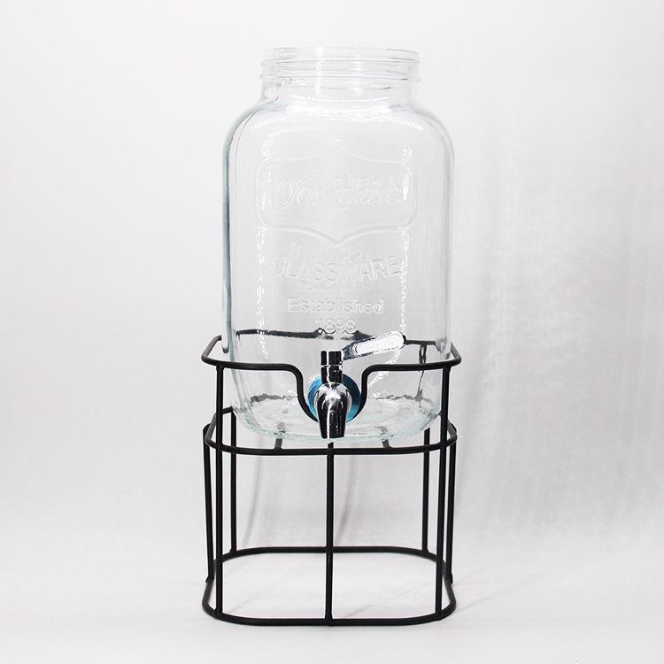Quality 1 Gallon Glass Mason Jar Beverage Drink Dispenser With Spigot Wood Stand