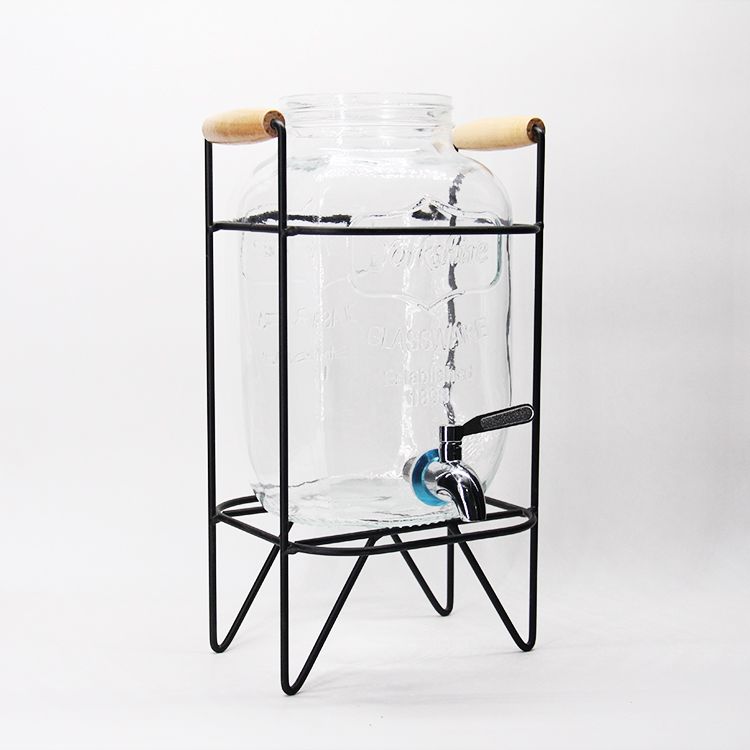 Quality 1 Gallon Glass Mason Jar Beverage Drink Dispenser With Spigot Wood Stand