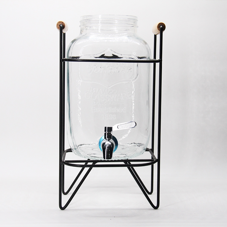 Quality 1 Gallon Glass Mason Jar Beverage Drink Dispenser With Spigot Wood Stand